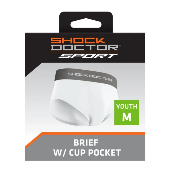 Shock Doctor Sport Brief with Cup Pocket, White, Youth Medium